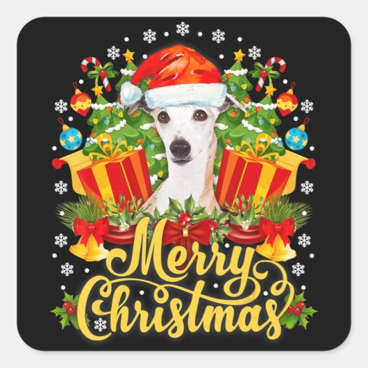 Merry Kerstwhippet mam Pap Xmas Vierkante Sticker (Voorkant)
