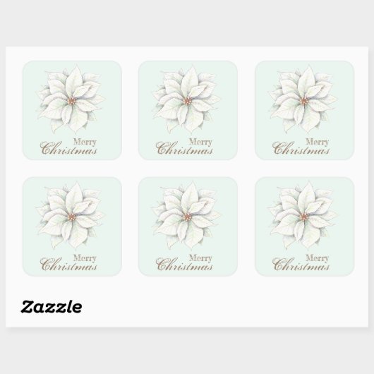 Merry KerstWhite Poinsettia Square Sticker (Vel)