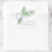 Merry KerstWhite Winter Berries Vierkante Sticker (Tas)