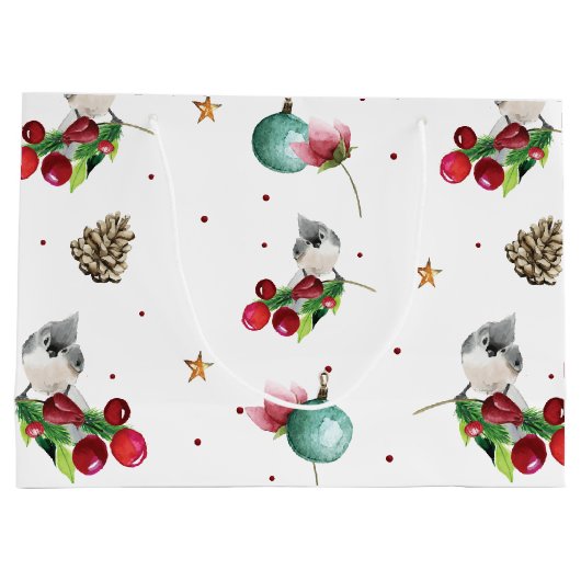 Merry KerstWinter Bird Pattern Personalized Groot Cadeauzakje (Achterkant)