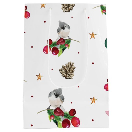Merry KerstWinter Bird Pattern Personalized Medium Cadeauzakje (Achterkant)