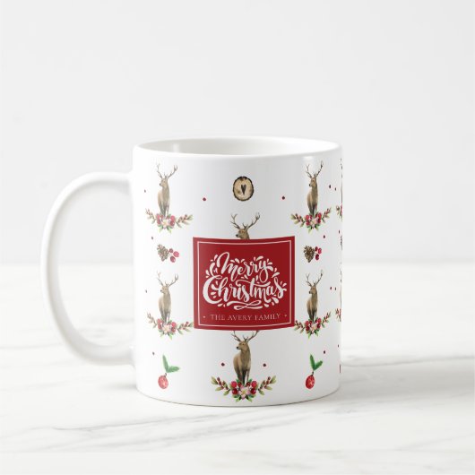 Merry KerstWinter Deer Pattern Gepersonaliseerd Koffiemok (Links)