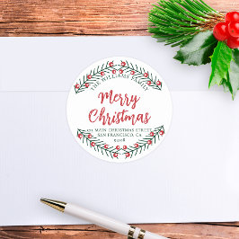 Merry KerstWinter Greenery Return Address Ronde Sticker