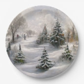 Merry Kerstwinter Landschap Papieren Bordje (Voorkant)