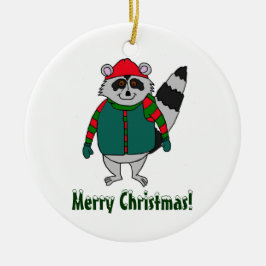 Merry KerstWinter Raccoon Ornament