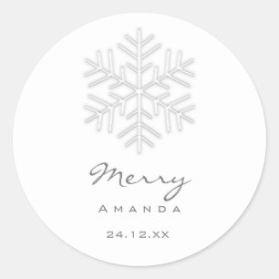 Merry KerstWinter Silver Grey Snowflake Ronde Sticker
