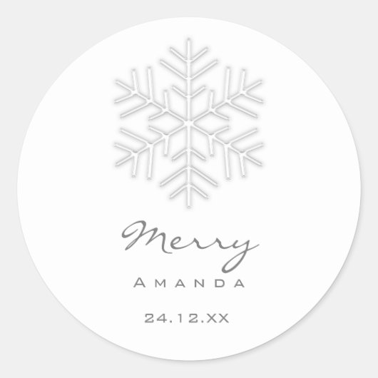 Merry KerstWinter Silver Grey Snowflake Ronde Sticker (Voorkant)