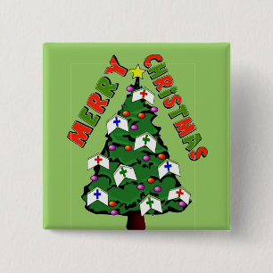 Merry Kerstzurse Pet Boom Vierkante Button 5,1 Cm