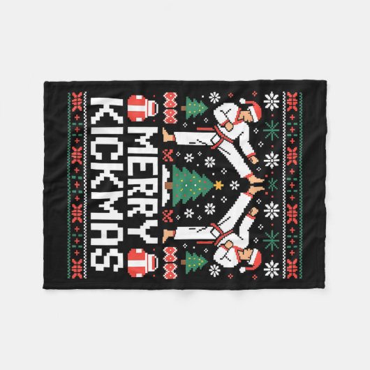 Merry Kickmas Karate Jiu Jitsu Ugly Christmas Desi Fleece Deken (Voorkant (Horizontaal))