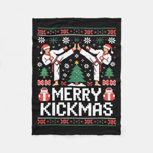 Merry Kickmas Karate Jiu Jitsu Ugly Christmas Desi Fleece Deken (Voorkant)