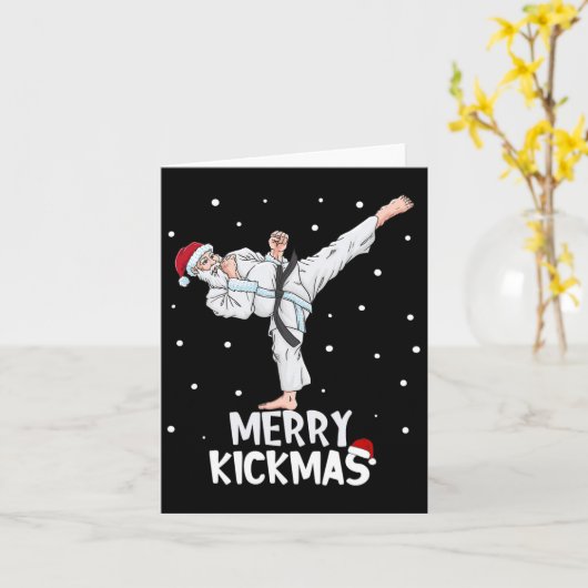 Merry Kickmas Karate Santa Claus Martial Arts Chri Kaart (Gele Bloem)