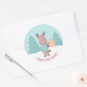 Merry Kiss Moose Funny Kerstmis Ronde Sticker (Envelop)