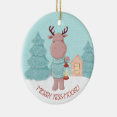 Merry Kiss Moose Keramisch Ornament (Rechts)