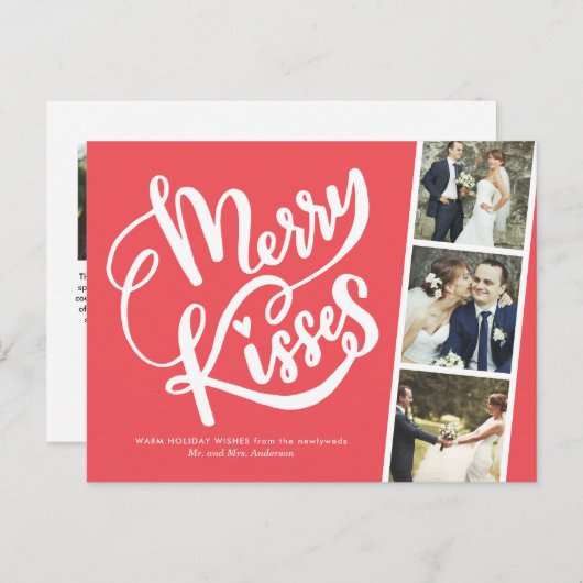 Merry Kisses Pas getrouwd Kerstmis Bedankt Feestdagenkaart (Voorkant / Achterkant)