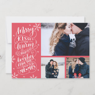 Merry Kisses Warm Wishes Vakantie Rood 3-Foto Save The Date