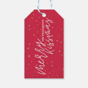 Merry Kissmas Kerstmis met rode en witte streep Cadeaulabel