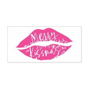 Merry Kissmas Trendy Script Typographic Lips Zelfinktende Stempel