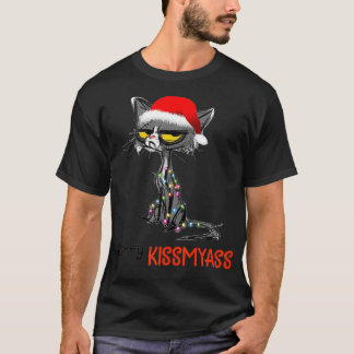 Merry Kissmyass Funny Kerstmis Black Cat T-shirt