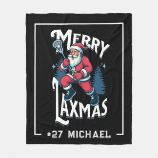 Merry Laxmas Black Christmas Lacrosse Christmas Fleece Deken