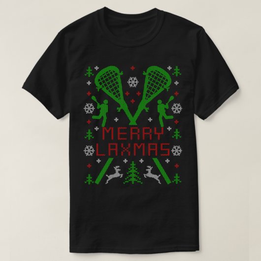 Merry LAXMAS Lacrosse LAX Ugly kerstSweater T-shirt (Design voorkant)