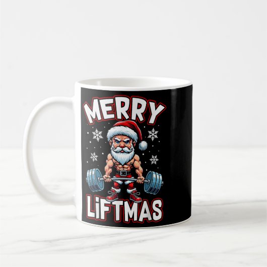 Merry Liftmas Funny Santa Claus Workout Gym Fitnes Koffiemok (Links)
