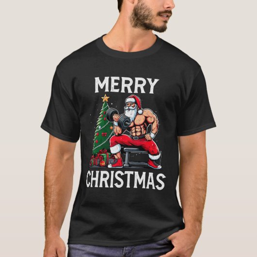 Merry Liftmas Funny Santa Xmas Gym Bodybuilding Ch T-shirt (Voorkant)
