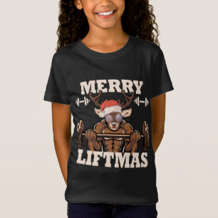 Merry Liftmas kerstgym Workout Santa Reindeer T-shirt