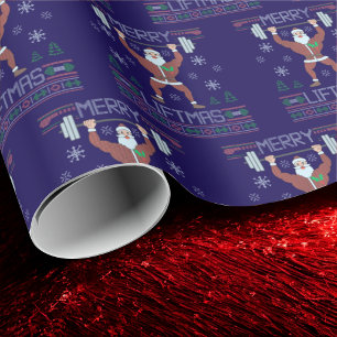 Merry Liftmas Ugly Christmas Gym Workout Blauw Cadeaupapier