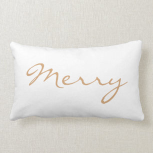 Merry Light Brown Taupe Minimal Holiday Typografie Kussen