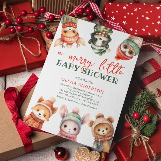 Merry Little С ute Winter Baby shower Invitation