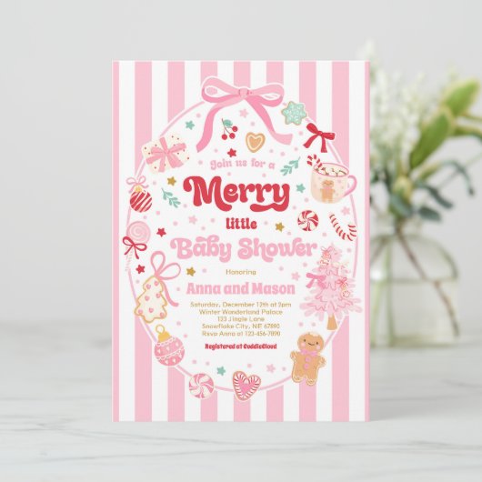 Merry Little Baby Shower Christmas Coquette Bow Kaart (Staand voorkant)