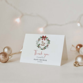 Merry Little Baby shower Christmas Wreath Bedankkaart