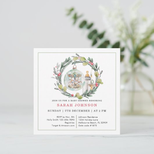 Merry Little Baby shower Elegant Wreath Invitation (Debout devant)