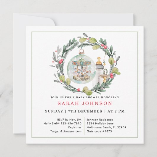 Merry Little Baby shower Elegant Wreath Invitation (Devant)