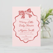 Merry Little Baby Shower Invitation with Red Bow (Debout devant)