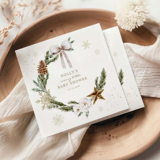 Merry Little Baby shower Neutral Wreath Servet