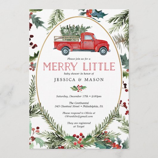 Merry Little Baby shower nodigt Kaart Greenery uit (Voorkant)