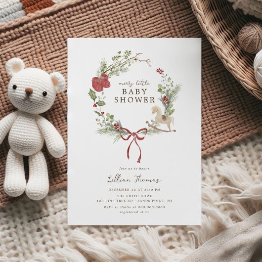 Merry Little Baby shower Red Bow Krans Kaart