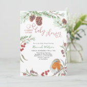 Merry Little Baby shower Robin en Pine Invitation Kaart (Staand voorkant)