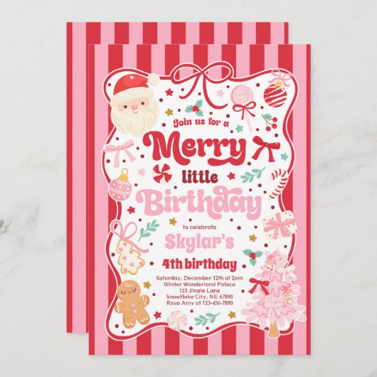 Merry Little Birthday Party Christmas Coquette Bow Kaart (Voorkant / Achterkant)