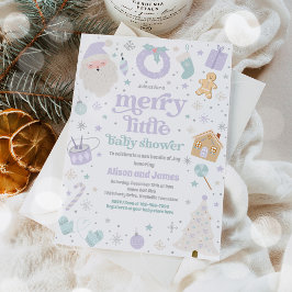 Merry Little Christmas Baby shower Paarse & Zilver Kaart