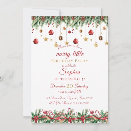 Merry Little Christmas Birthday Invitation (Devant)