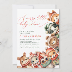 Merry Little Cute Animals Baby shower Invitation Kaart