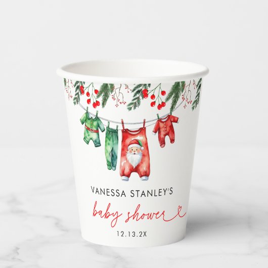 Merry Little Floral Christmas Santa Baby shower Papieren Bekers (Voorkant)