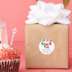 Merry Little Floral Christmas Santa Baby shower Ronde Sticker