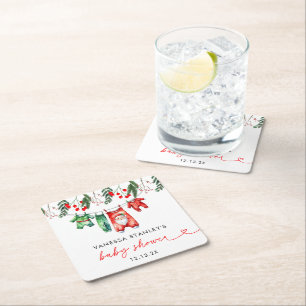 Merry Little Floral Christmas Santa Baby shower Vierkante Kartonnen Onderzetter