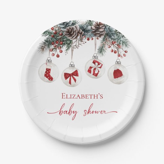 Merry Little KerstBaby shower Papieren Bordje (Voorkant)