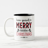 Merry Little Kerstmis Modern Red Buffalo Pset Tweekleurige Koffiemok (Links)