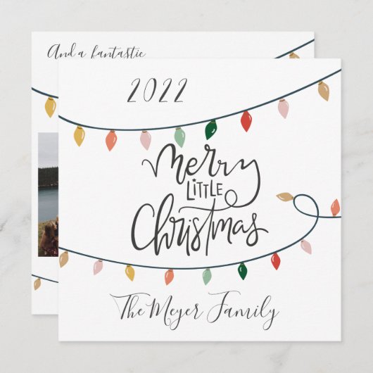 Merry Little Kerstscript Tree Lights 3 Foto Feestdagenkaart (Voorkant / Achterkant)