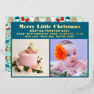 Merry Little KerstTypografie 3 Foto Birth Folie Feestdagenkaart